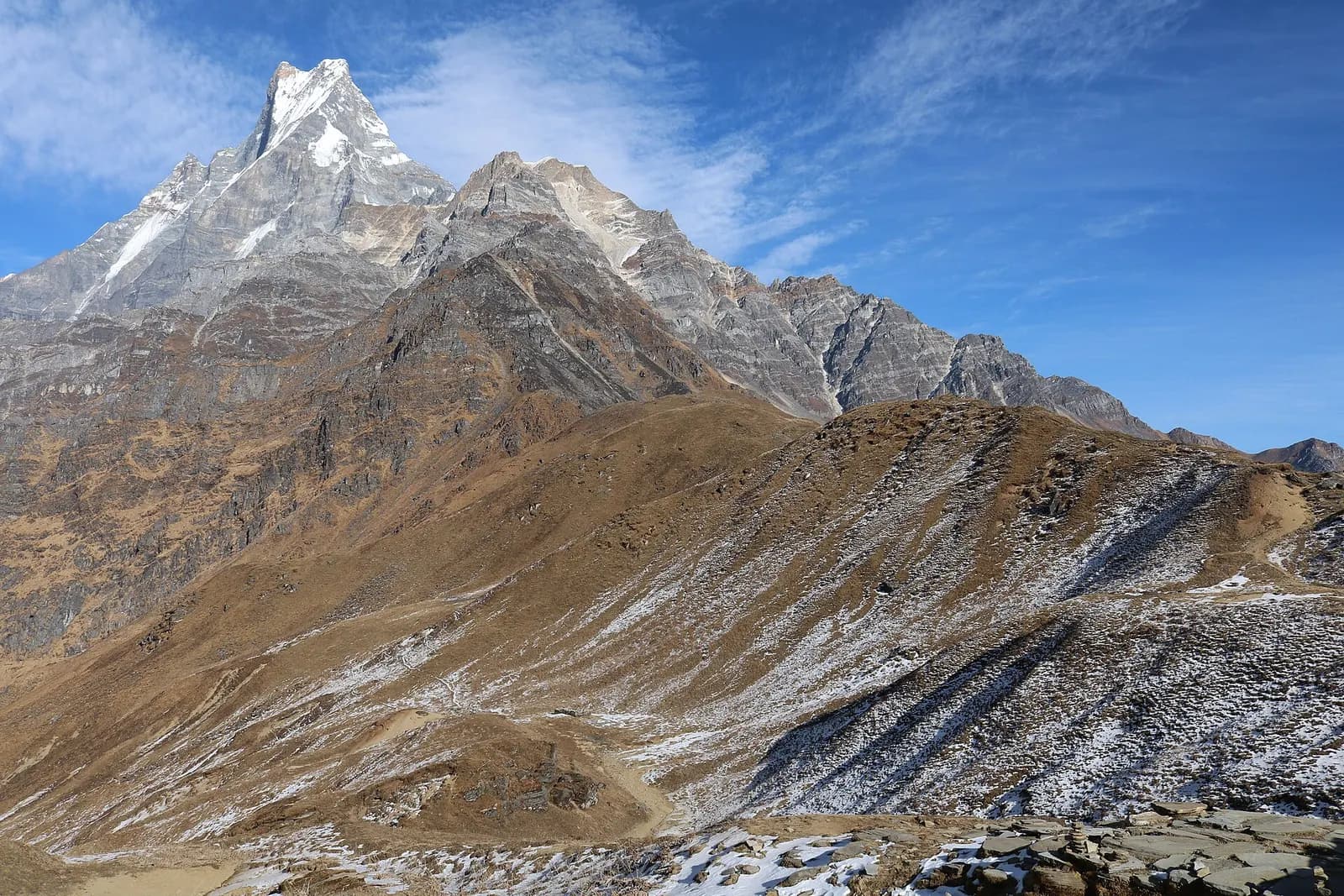 Machhapuchhre above the bare upper ridge near Mardi Himal Base Camp